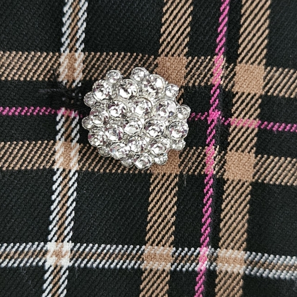 NWT Women's Cece Plaid Tie Neck Blazer Jacket with Rhinestone Button-Up Size XL - Picture 7 of 15